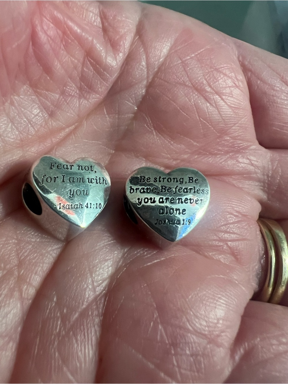 2 Heart-Shaped Sterling Silver Inspirational Sculpture Beads